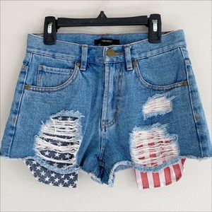 American Flag Pocket High Rise Distressed Jean Shorts